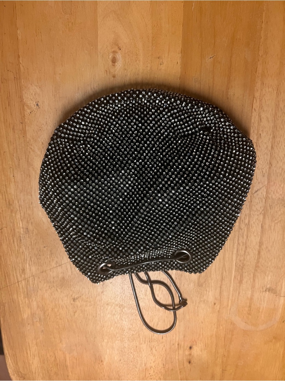 Black Rhinestone Mini Drawstring Bag